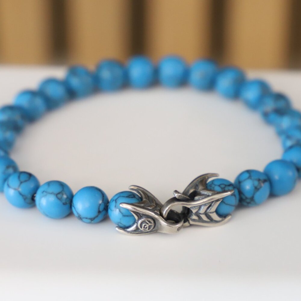David Yurman 8mm Spiritual Beads Bracelet with Sterling Silver and Turquoise 8"
